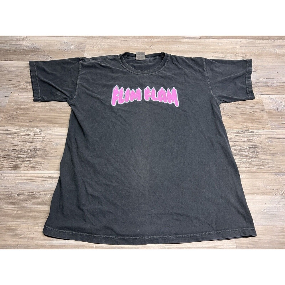 Vintage Sun‎ Faded Graphic T-Shirt Flim Flam Neon Purple Flames Comfort Colors L